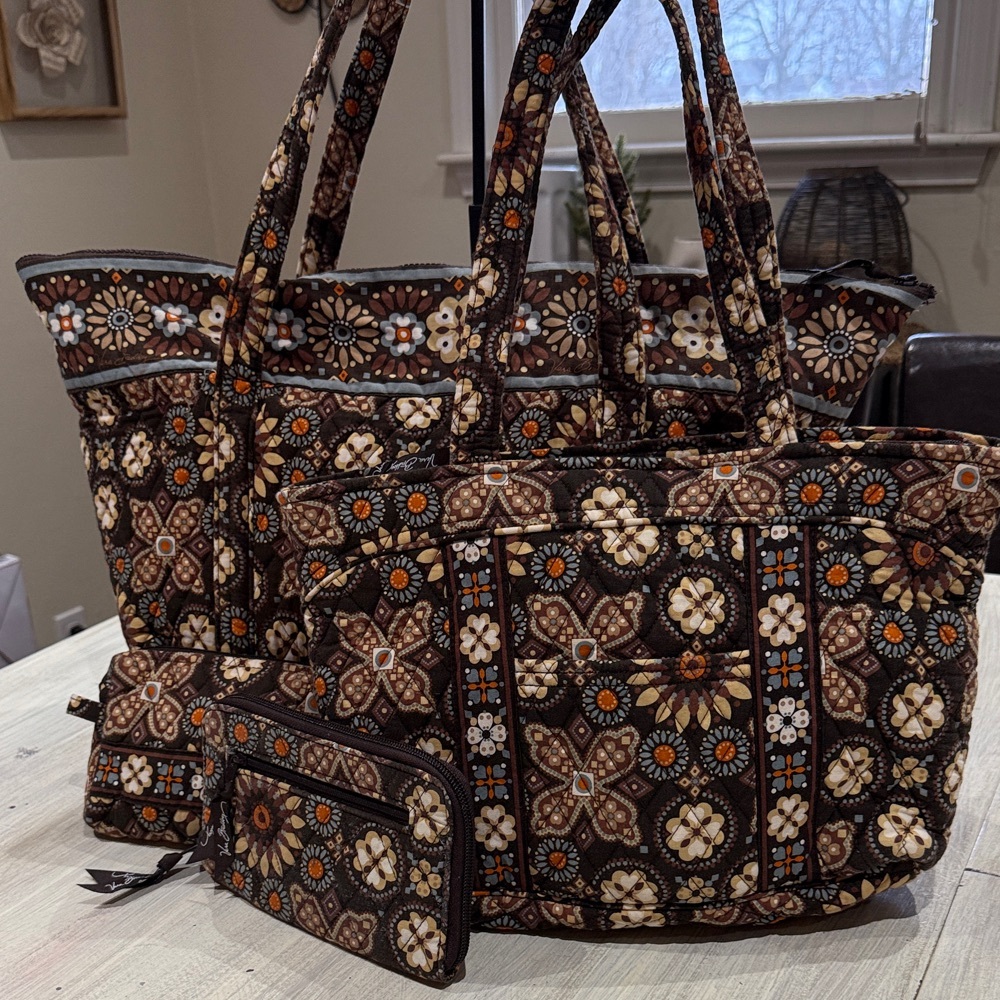 Vera Bradley Brown Floral Tote Bag Set
